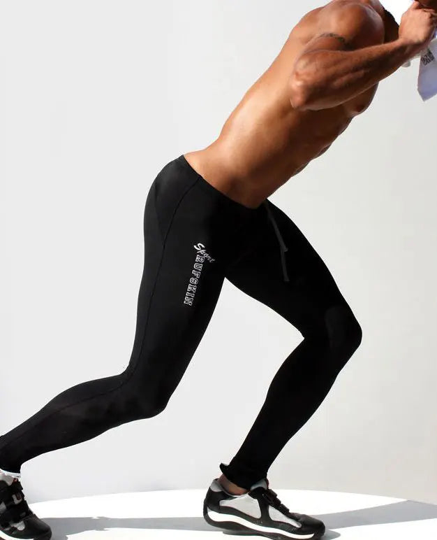 Custom LOGO Fashion Men's Tights Low Rise Sweatpants Stretch Polyester Tights Men's Black Tights Mallas Hombre Sweatpants