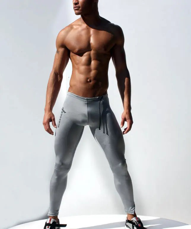 Custom LOGO Men's Tights Low Rise Solid Color Sweatpants Stretch Spandex Long Tights Men's Black Mallas Hombre Tights