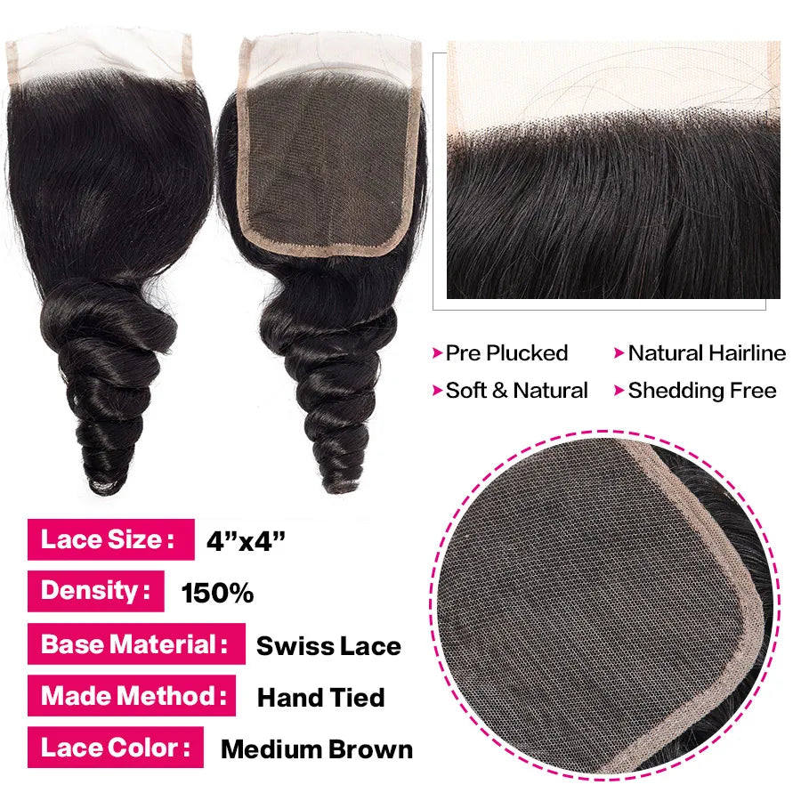 Beautiful Princess Loose Wave Bundles With Closure Brazilian Bundles With Closure Remy Human Hair 3 Bundles With Lace Closure