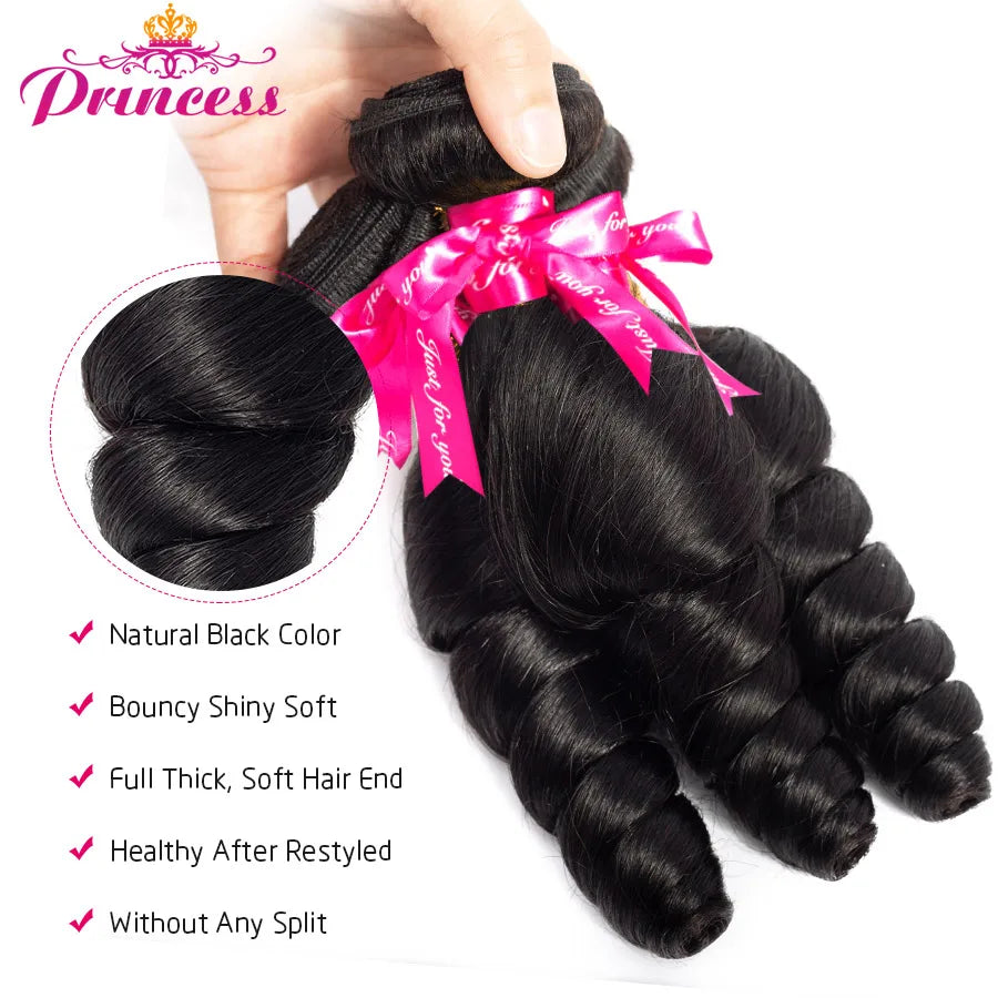 Beautiful Princess Loose Wave Bundles With Closure Brazilian Bundles With Closure Remy Human Hair 3 Bundles With Lace Closure