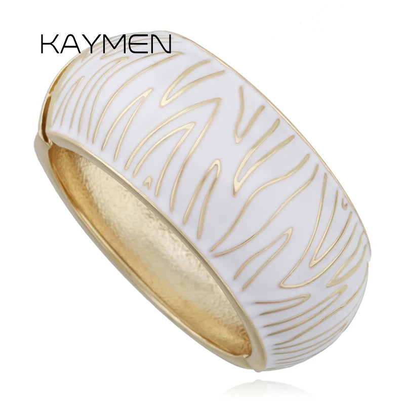 New Arrival Golden Plated Zebra-Print Shape Round Bangle Cuff Bracelet for Women Party Prom Wedding Gift Jewelry 2 Colors