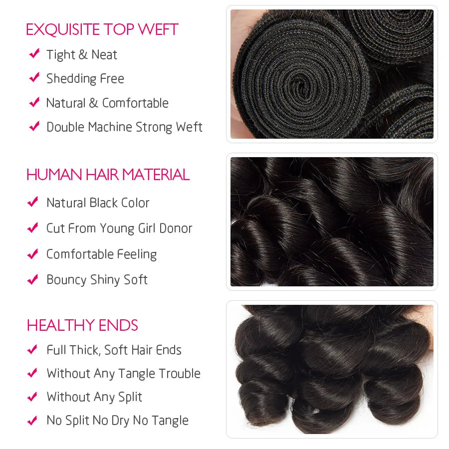 Beautiful Princess Loose Wave Bundles With Closure Brazilian Bundles With Closure Remy Human Hair 3 Bundles With Lace Closure
