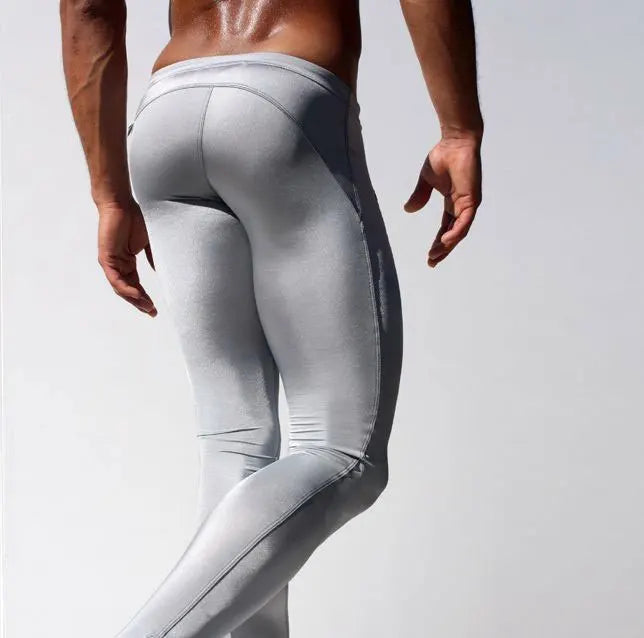 Custom LOGO Men's Tights Low Rise Solid Color Sweatpants Stretch Spandex Long Tights Men's Black Mallas Hombre Tights