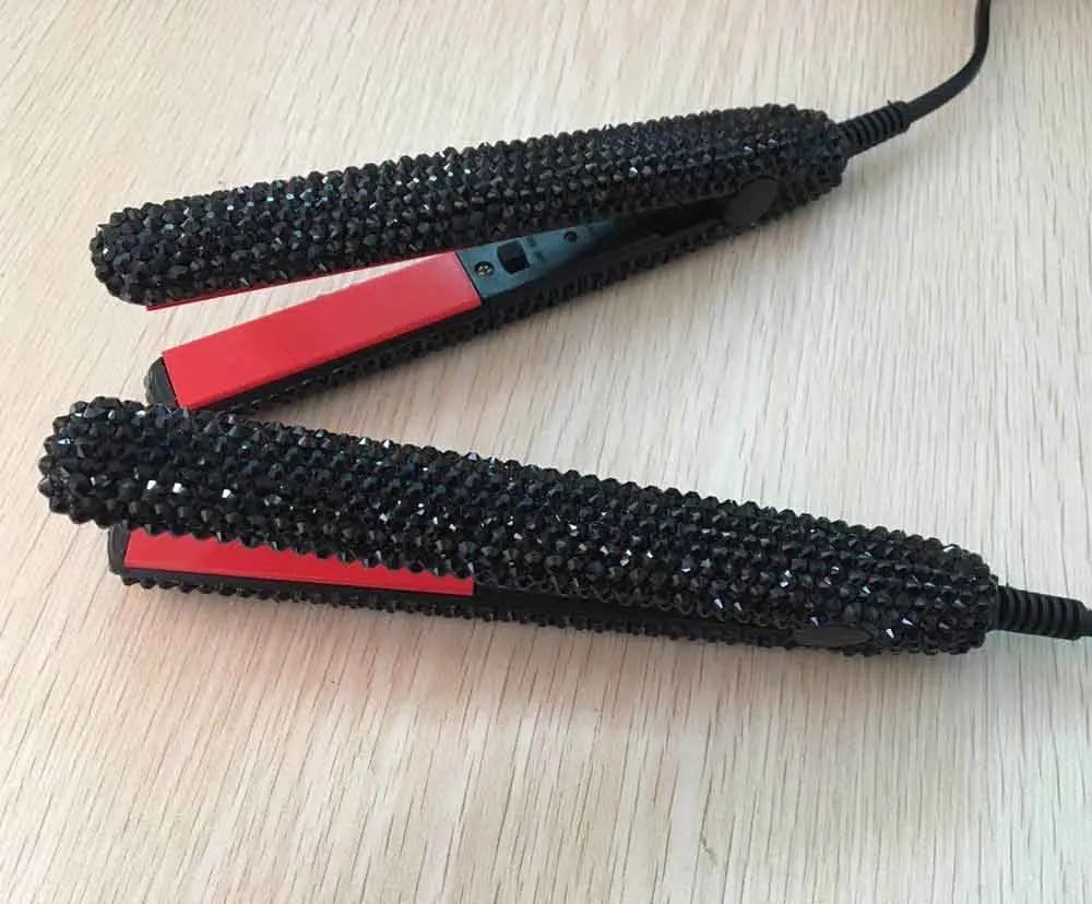 Mini Hair Straightener and Curler With Diamonds 2 in 1 Portable Mini Bangs Flat Iron Tourmaline Plate Flat Iron For Short Hair