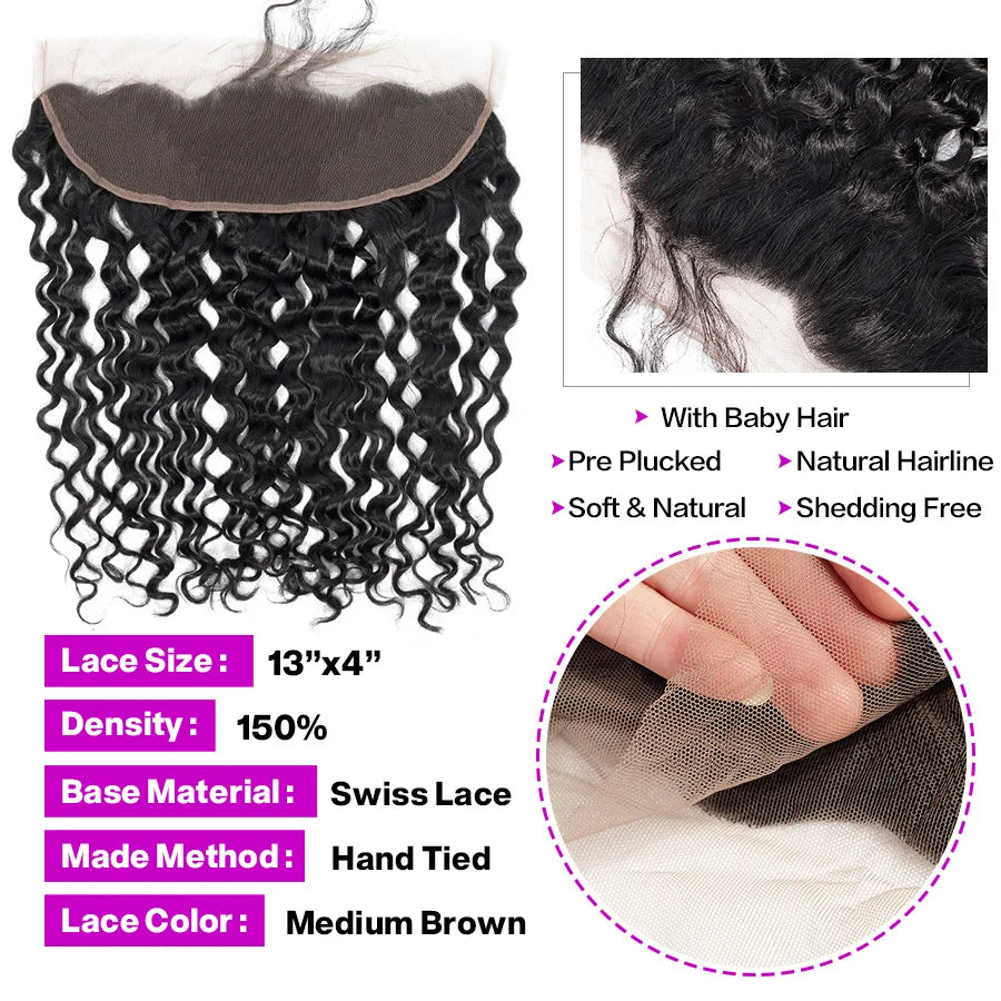 Beautiful Princess Water Wave Bundles With Frontal Closure 13x4 Lace Frontal Closure With Bundles Remy Brazilian Hair Weave