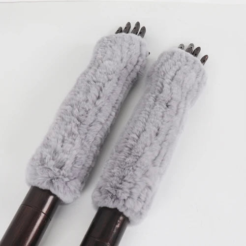 New Style Fashion 100% Genuine Rex Rabbit Fur Lady Gloves Women Winter Keep Warm Real Fur Glove Elastic Knit Outdoor Fur Mittens