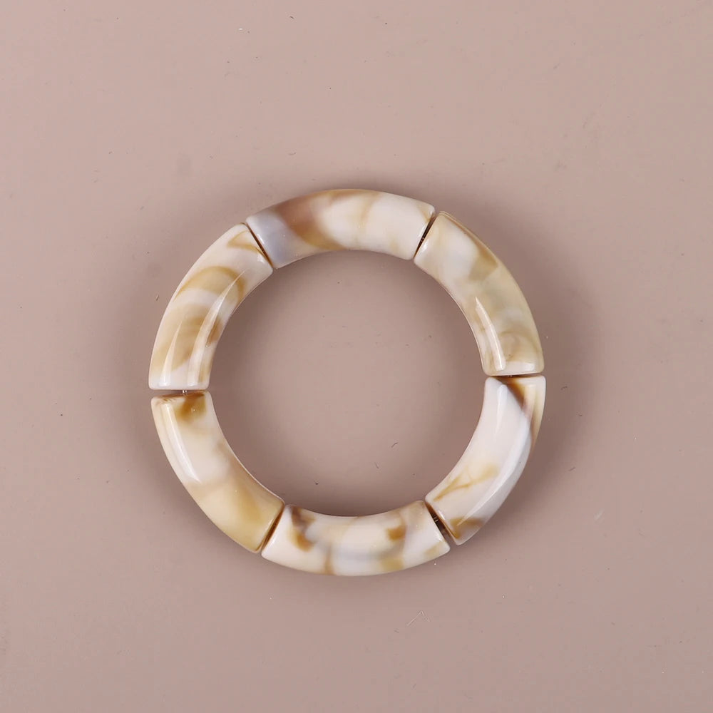 Trendy Resin Geometric Beaded Bracelets on Hand Acrylic Bamboo Tube Bangles Bracelets For Women Fashion Jewelry Valentines Gift