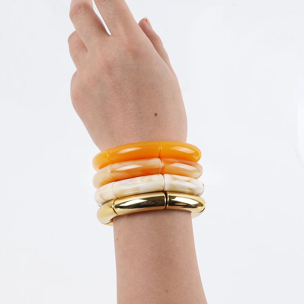 Trendy Resin Geometric Beaded Bracelets on Hand Acrylic Bamboo Tube Bangles Bracelets For Women Fashion Jewelry Valentines Gift