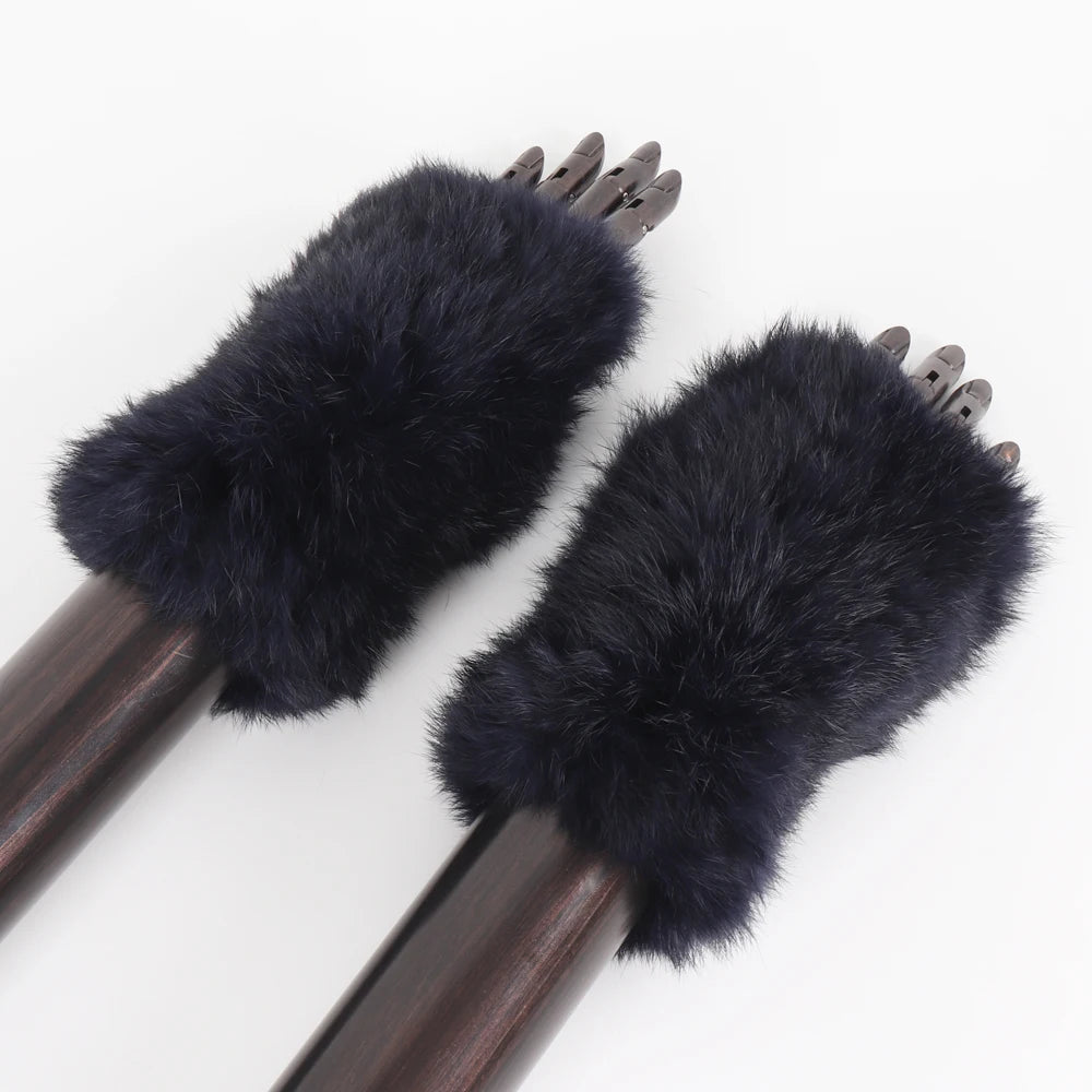 New Arrival Female Natural Rabbit Fur Gloves Knitted Warm Real Rex Rabbit Fur Mittens Women Winter Outdoor Rex Rabbit Fur Gloves