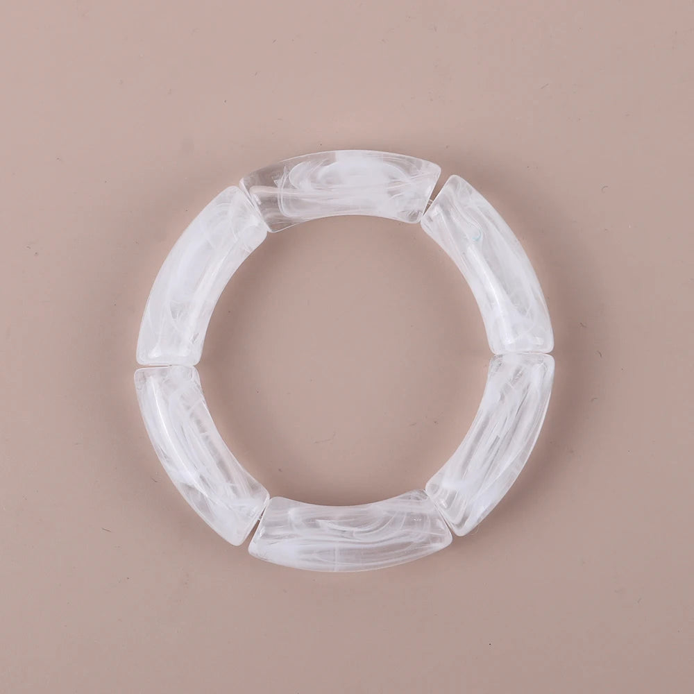 Trendy Resin Geometric Beaded Bracelets on Hand Acrylic Bamboo Tube Bangles Bracelets For Women Fashion Jewelry Valentines Gift