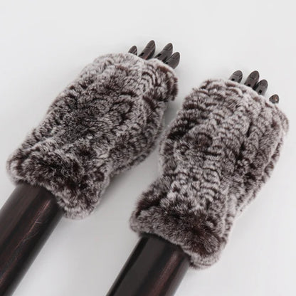 New Arrival Female Natural Rabbit Fur Gloves Knitted Warm Real Rex Rabbit Fur Mittens Women Winter Outdoor Rex Rabbit Fur Gloves
