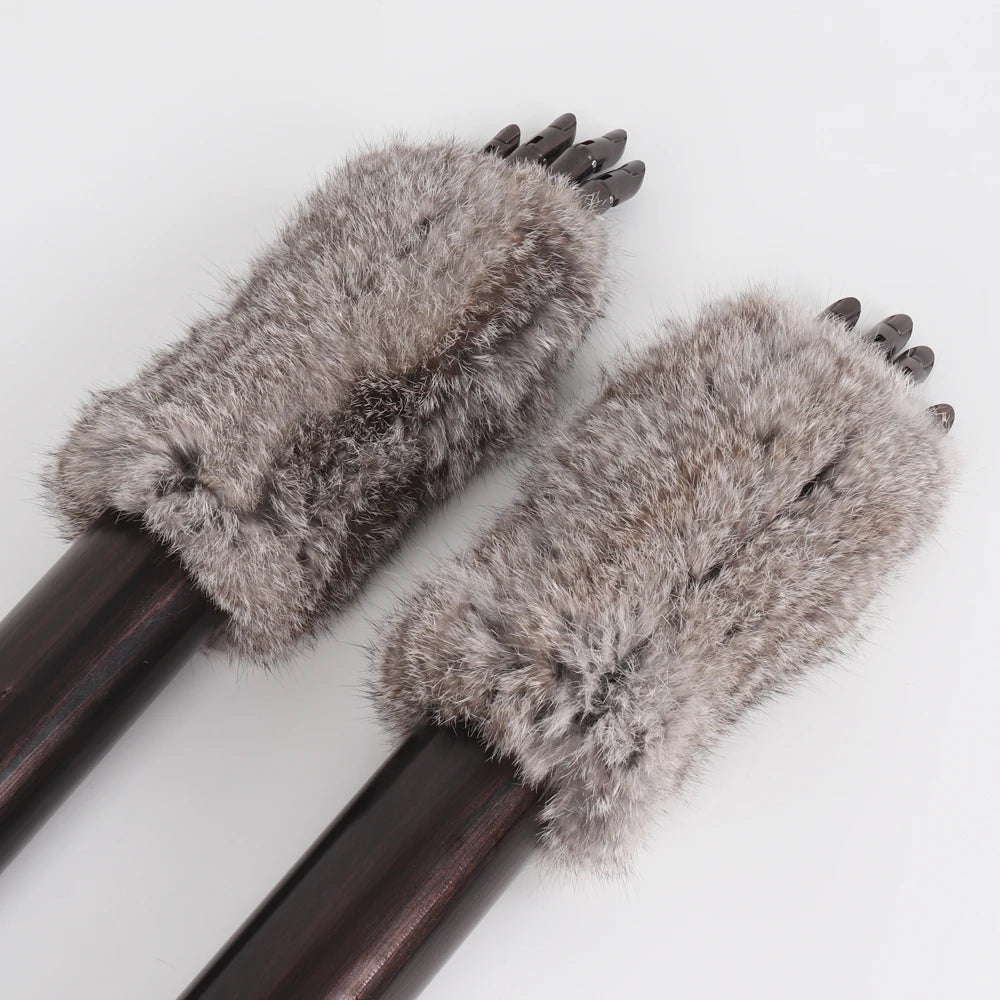 New Arrival Female Natural Rabbit Fur Gloves Knitted Warm Real Rex Rabbit Fur Mittens Women Winter Outdoor Rex Rabbit Fur Gloves