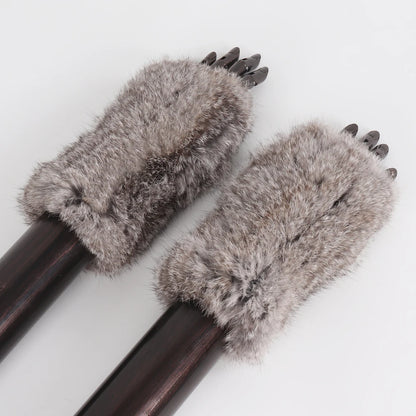 New Arrival Female Natural Rabbit Fur Gloves Knitted Warm Real Rex Rabbit Fur Mittens Women Winter Outdoor Rex Rabbit Fur Gloves