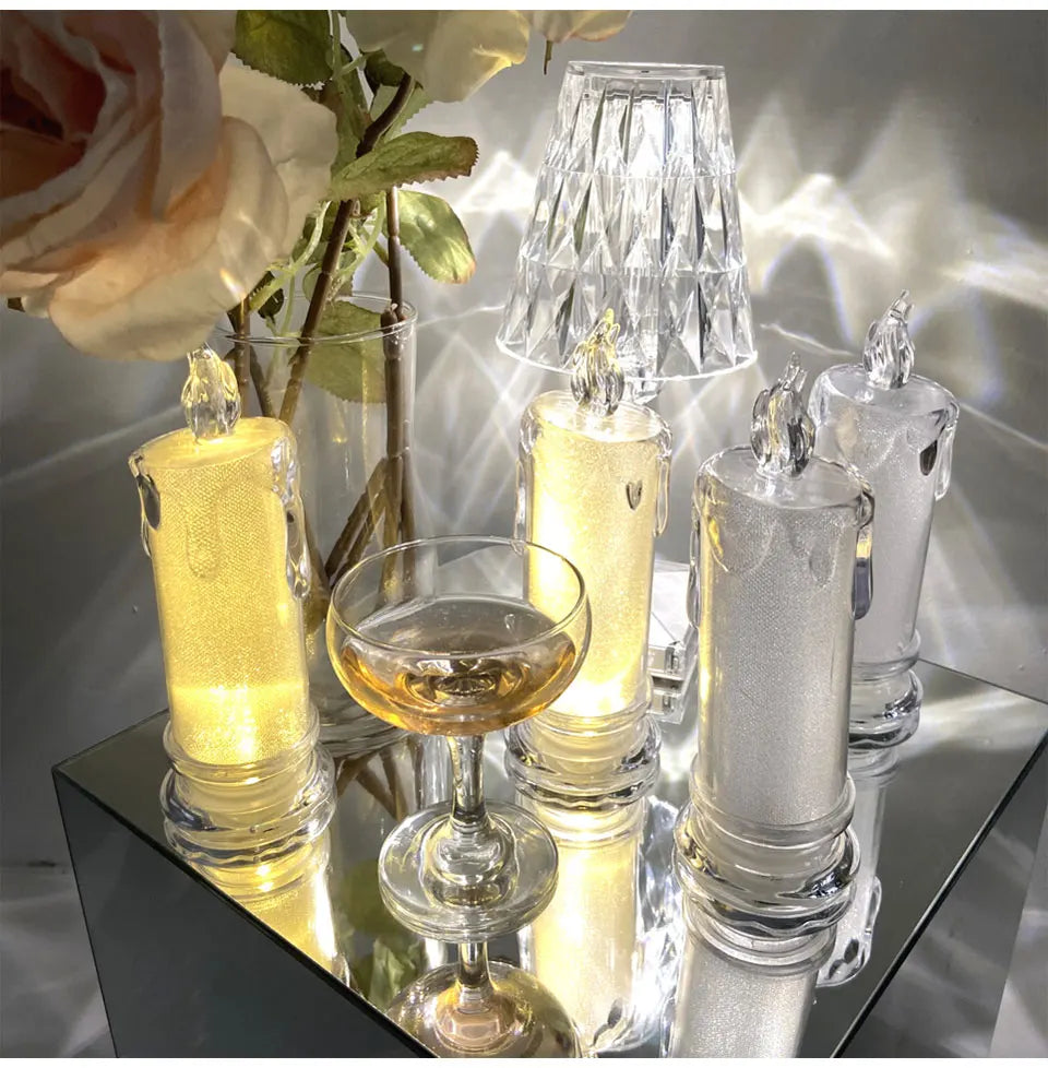 Candle Crystal Lamp Led Flameless Candles with Battery Operated Pillar Candles with Realistic Flame Light Desk Lamp Home Decor