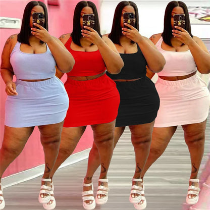 Summer Women Two Piece Outfits Wholesale Dress Sets Sexy Crop Tops and Skirt Suit with Short Casual Plus Size Sets Dropshipping