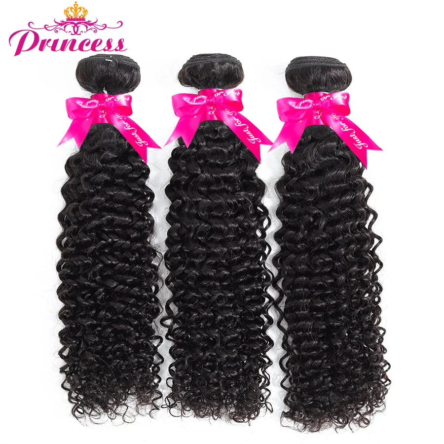 Beautiful Princess Kinky Curly Bundles With Frontal Natural Black Malaysian Hair Weave Bundles With Closure Remy Human Hair