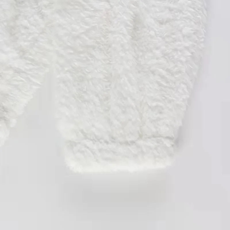 Fashion Sweat Suits 2 Piece Sets Women Outfits Casual Sportwear Sweatshirt+Sweatpants White Plush Warm Lapel Zipper Cardigan