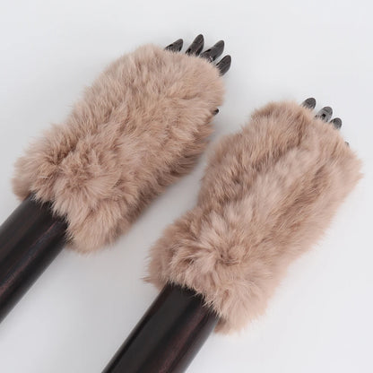 New Arrival Female Natural Rabbit Fur Gloves Knitted Warm Real Rex Rabbit Fur Mittens Women Winter Outdoor Rex Rabbit Fur Gloves