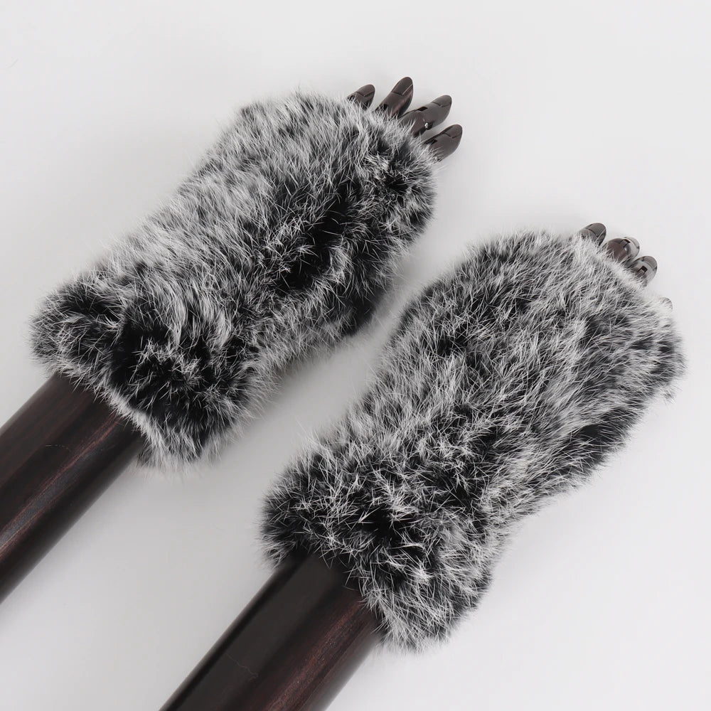 New Arrival Female Natural Rabbit Fur Gloves Knitted Warm Real Rex Rabbit Fur Mittens Women Winter Outdoor Rex Rabbit Fur Gloves