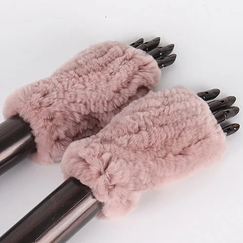 New Style Fashion 100% Genuine Rex Rabbit Fur Lady Gloves Women Winter Keep Warm Real Fur Glove Elastic Knit Outdoor Fur Mittens