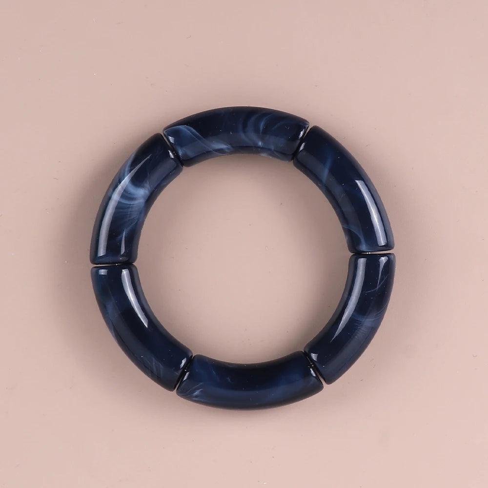 Trendy Resin Geometric Beaded Bracelets on Hand Acrylic Bamboo Tube Bangles Bracelets For Women Fashion Jewelry Valentines Gift