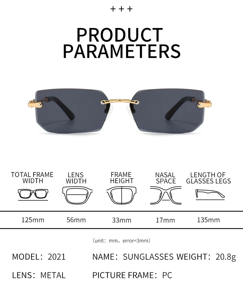 6pcs/Set Fashion Rectangle Rimless Women Sunglasses Trendy Small Square Sun Glasses For Female Outdoor Accessory Shades Eyewear