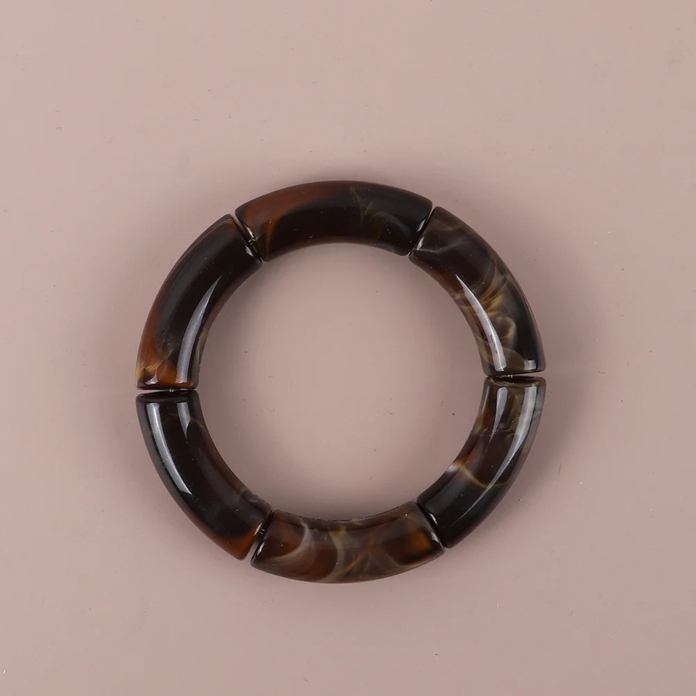 Trendy Resin Geometric Beaded Bracelets on Hand Acrylic Bamboo Tube Bangles Bracelets For Women Fashion Jewelry Valentines Gift