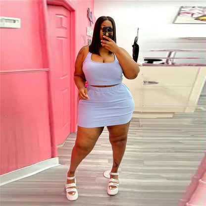 Summer Women Two Piece Outfits Wholesale Dress Sets Sexy Crop Tops and Skirt Suit with Short Casual Plus Size Sets Dropshipping