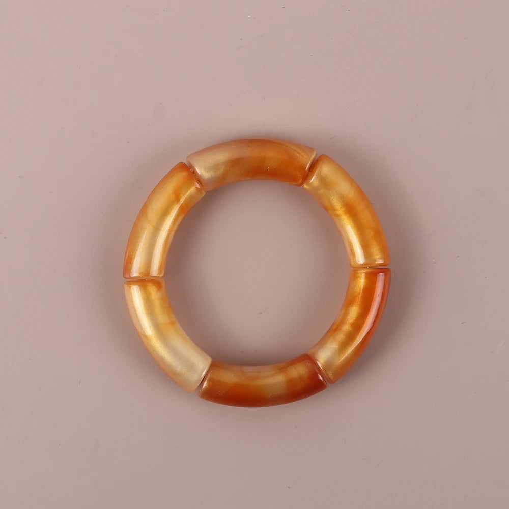 Trendy Resin Geometric Beaded Bracelets on Hand Acrylic Bamboo Tube Bangles Bracelets For Women Fashion Jewelry Valentines Gift