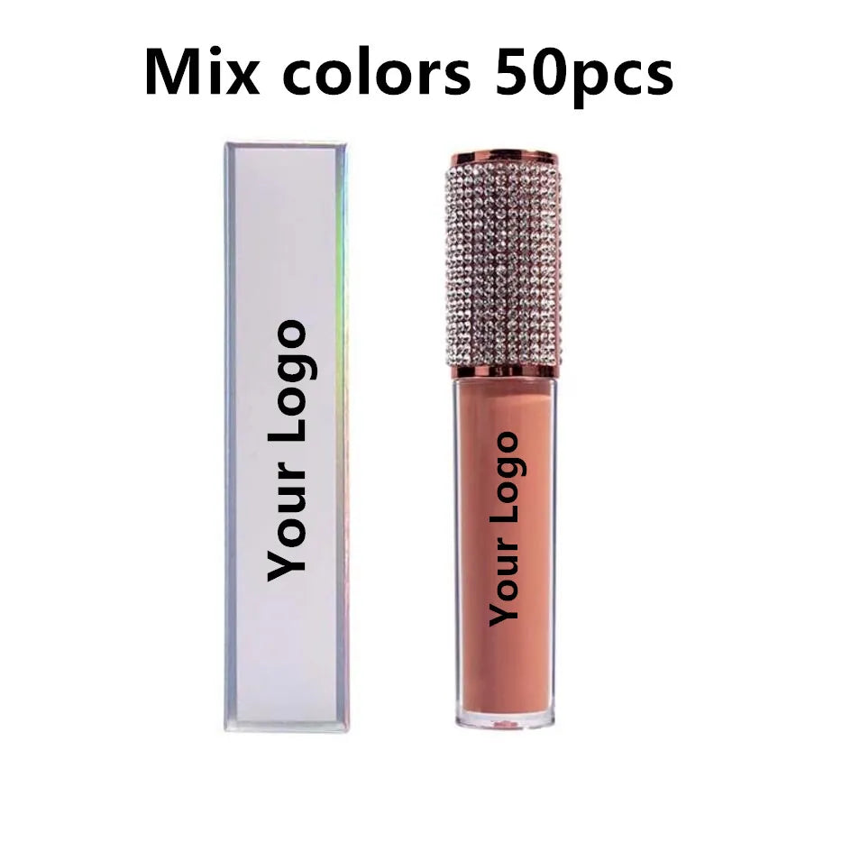 60pcs Private Label Lipgloss Diamond Lip Gloss Wholesale Clear Shiny Glitter Glossy Makeup Custom Logo Liquid Lipstick Bulk