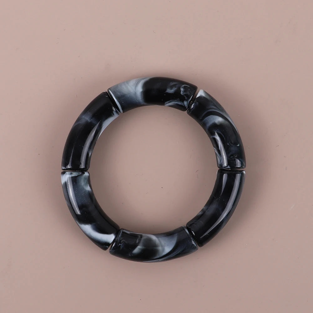 Trendy Resin Geometric Beaded Bracelets on Hand Acrylic Bamboo Tube Bangles Bracelets For Women Fashion Jewelry Valentines Gift