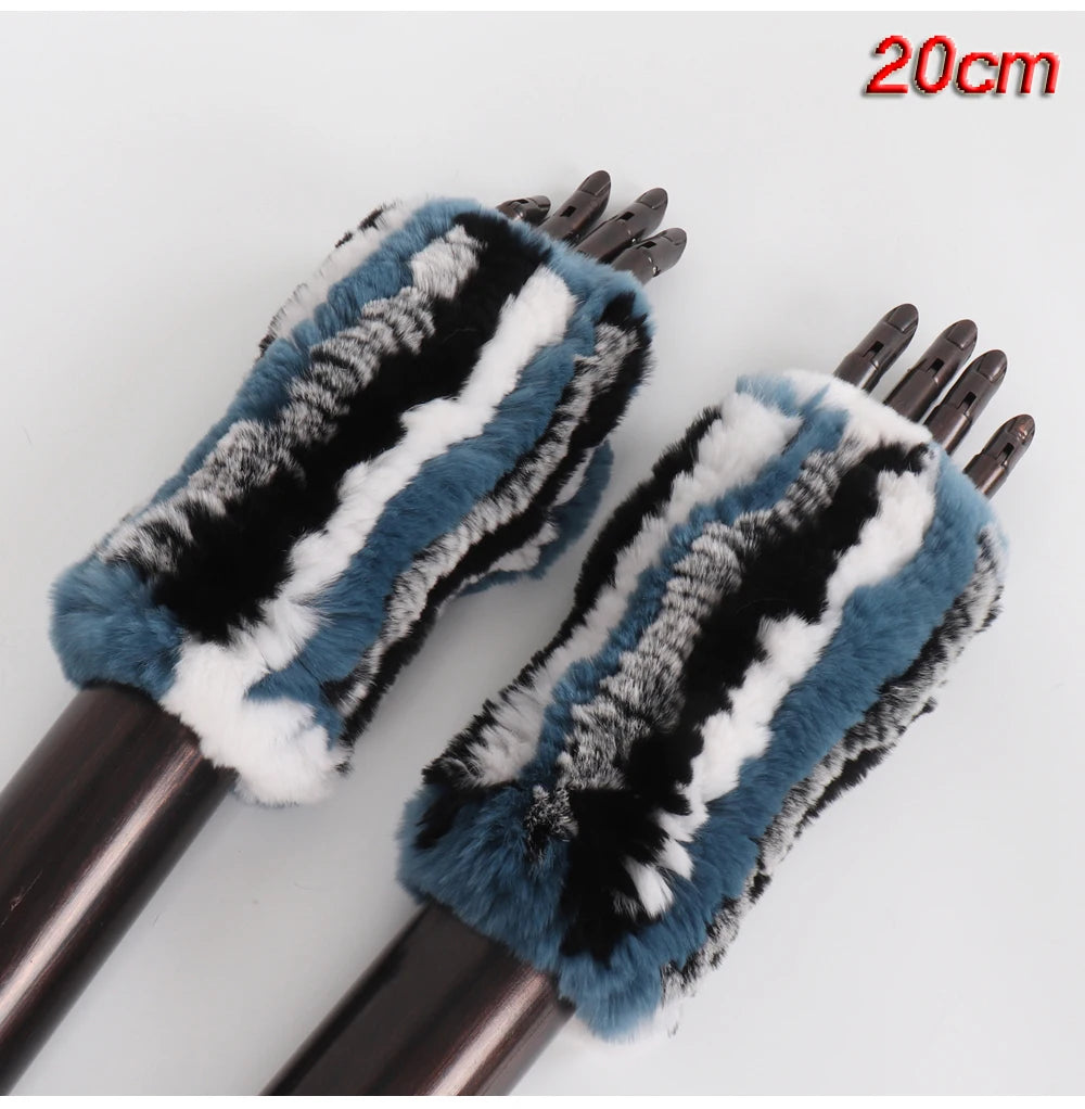 New Style Fashion 100% Genuine Rex Rabbit Fur Lady Gloves Women Winter Keep Warm Real Fur Glove Elastic Knit Outdoor Fur Mittens