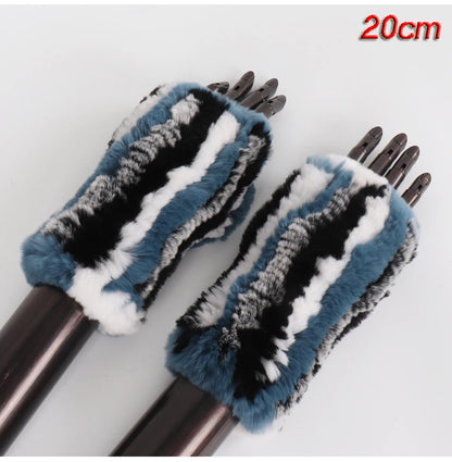 New Style Fashion 100% Genuine Rex Rabbit Fur Lady Gloves Women Winter Keep Warm Real Fur Glove Elastic Knit Outdoor Fur Mittens
