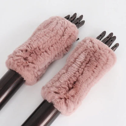 New Arrival Female Natural Rabbit Fur Gloves Knitted Warm Real Rex Rabbit Fur Mittens Women Winter Outdoor Rex Rabbit Fur Gloves