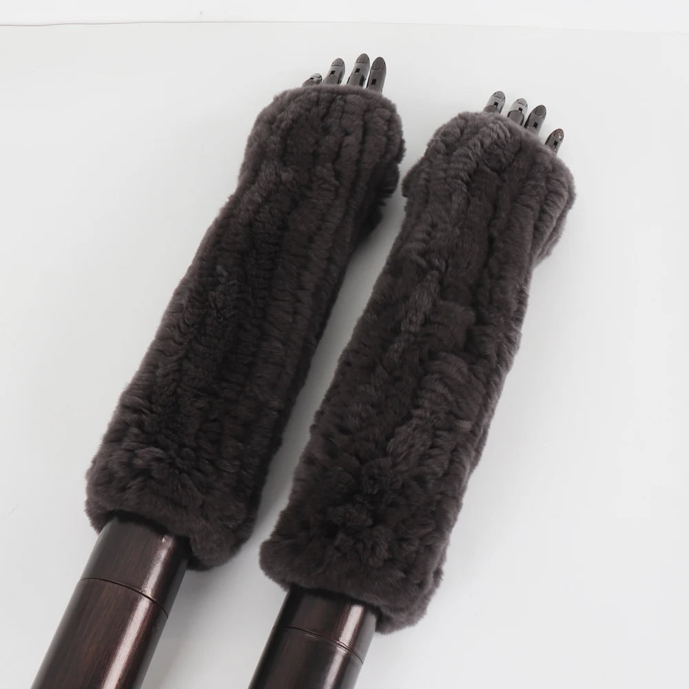 New Style Fashion 100% Genuine Rex Rabbit Fur Lady Gloves Women Winter Keep Warm Real Fur Glove Elastic Knit Outdoor Fur Mittens