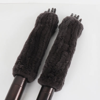 New Style Fashion 100% Genuine Rex Rabbit Fur Lady Gloves Women Winter Keep Warm Real Fur Glove Elastic Knit Outdoor Fur Mittens