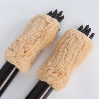New Arrival Female Natural Rabbit Fur Gloves Knitted Warm Real Rex Rabbit Fur Mittens Women Winter Outdoor Rex Rabbit Fur Gloves