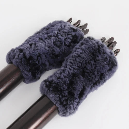 New Style Fashion 100% Genuine Rex Rabbit Fur Lady Gloves Women Winter Keep Warm Real Fur Glove Elastic Knit Outdoor Fur Mittens