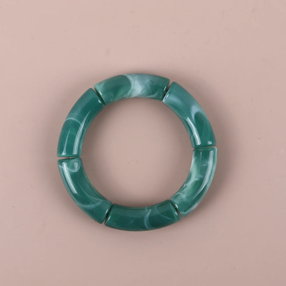 Trendy Resin Geometric Beaded Bracelets on Hand Acrylic Bamboo Tube Bangles Bracelets For Women Fashion Jewelry Valentines Gift