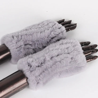 New Style Fashion 100% Genuine Rex Rabbit Fur Lady Gloves Women Winter Keep Warm Real Fur Glove Elastic Knit Outdoor Fur Mittens