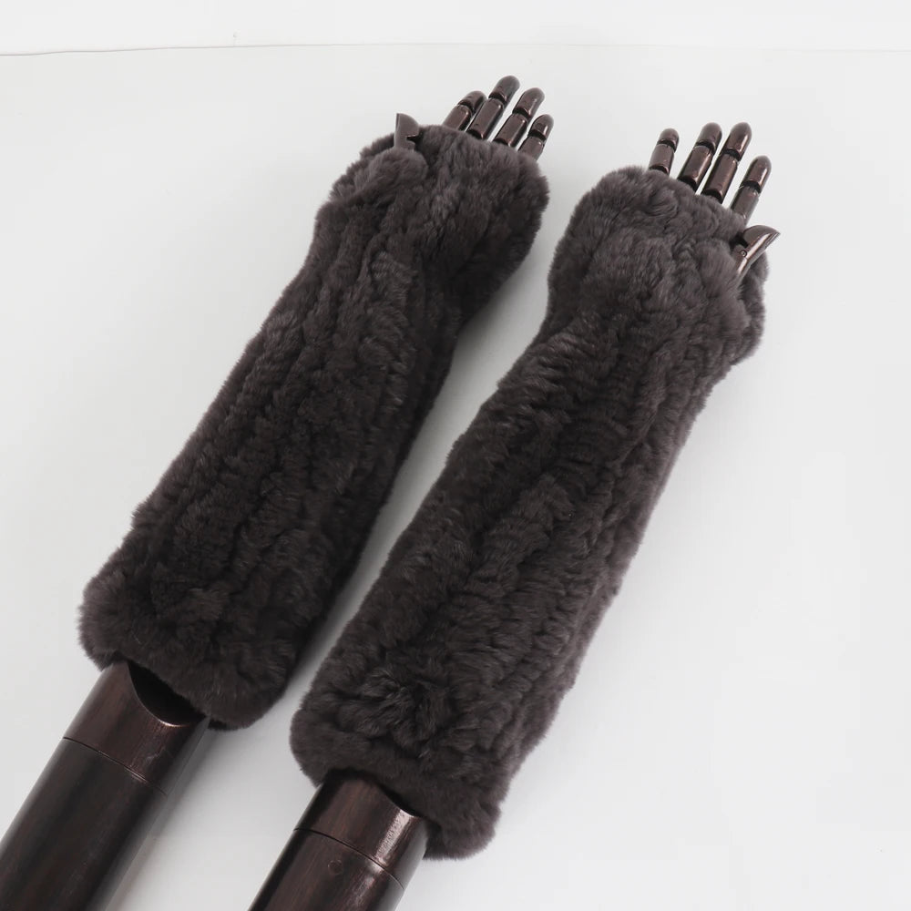 New Style Fashion 100% Genuine Rex Rabbit Fur Lady Gloves Women Winter Keep Warm Real Fur Glove Elastic Knit Outdoor Fur Mittens