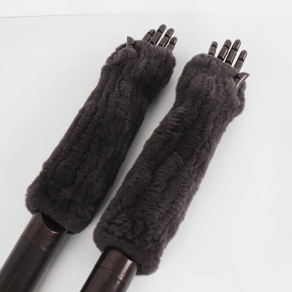 New Style Fashion 100% Genuine Rex Rabbit Fur Lady Gloves Women Winter Keep Warm Real Fur Glove Elastic Knit Outdoor Fur Mittens