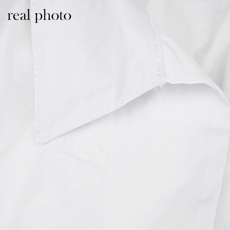 Simenual Button Ruched White Puff Sleeve Blouse Shirts Women Long Sleeved Fashion Fall 2021 Clothing Crop Blouses Solid Baddie