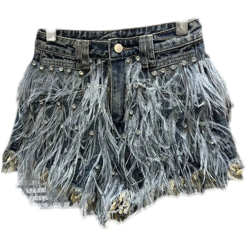 Boutique Wholesale 2025 Summer New Fashionable High Waisted Rhinestone Nail Bead Tassel Denim Women's Shorts