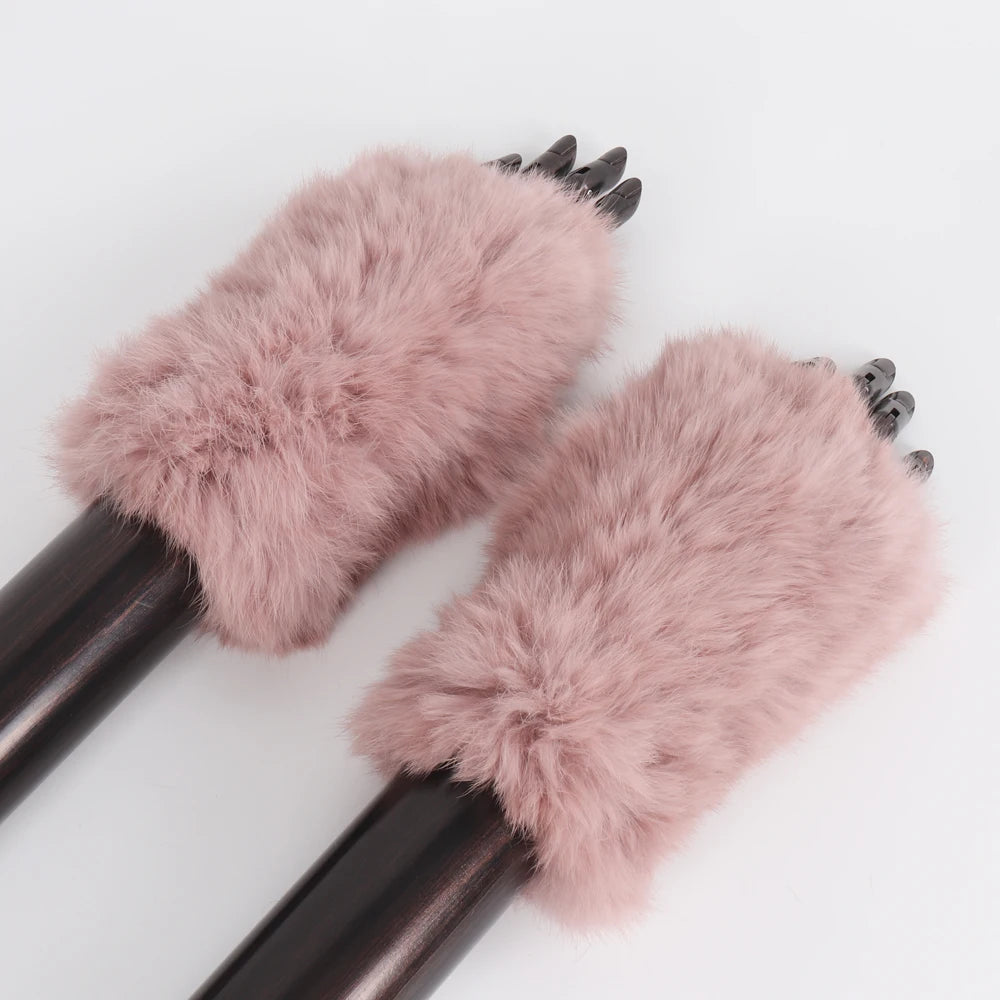 New Arrival Female Natural Rabbit Fur Gloves Knitted Warm Real Rex Rabbit Fur Mittens Women Winter Outdoor Rex Rabbit Fur Gloves