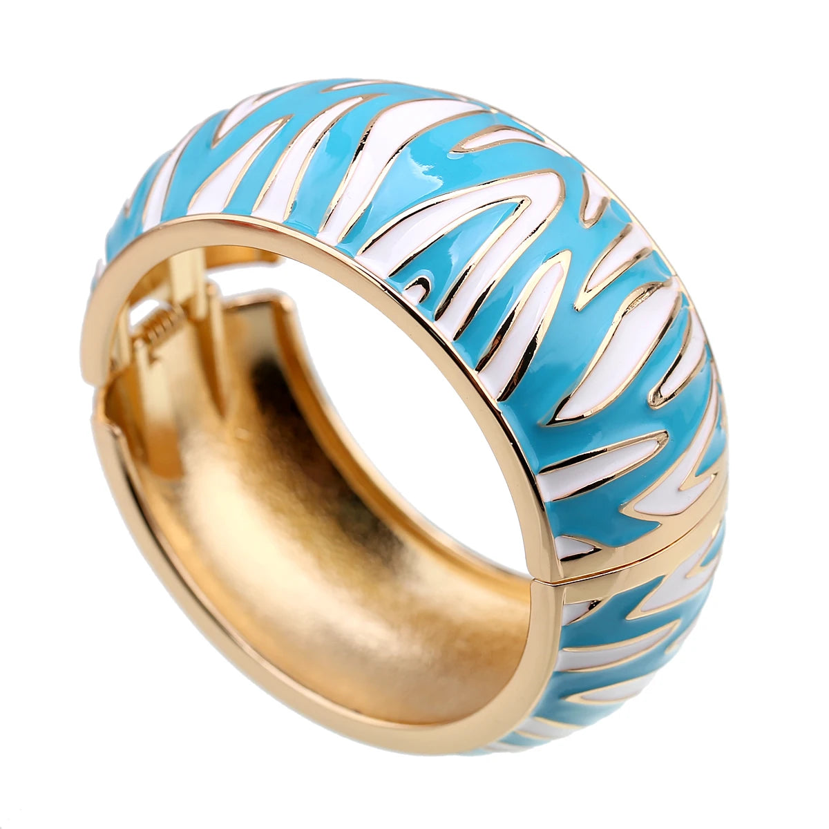New Arrival Golden Plated Zebra-Print Shape Round Bangle Cuff Bracelet for Women Party Prom Wedding Gift Jewelry 2 Colors