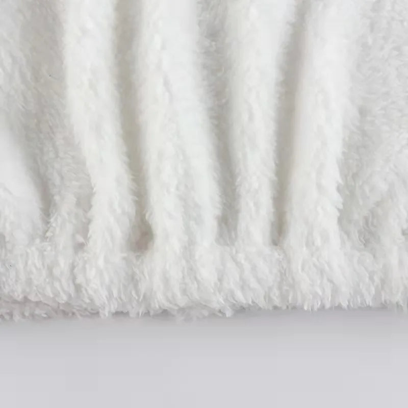 Fashion Sweat Suits 2 Piece Sets Women Outfits Casual Sportwear Sweatshirt+Sweatpants White Plush Warm Lapel Zipper Cardigan