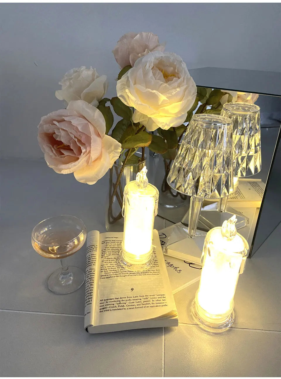 Candle Crystal Lamp Led Flameless Candles with Battery Operated Pillar Candles with Realistic Flame Light Desk Lamp Home Decor