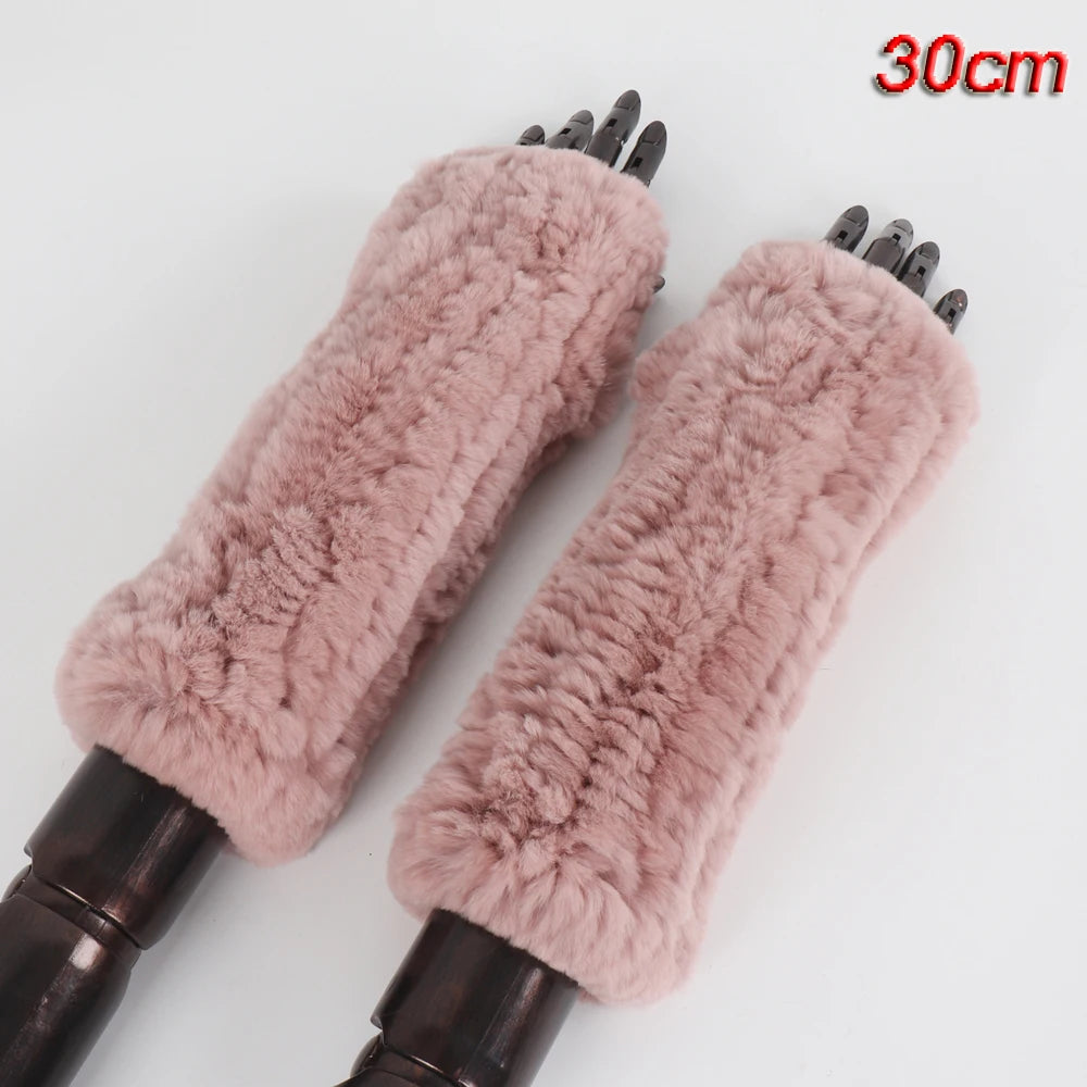 New Style Fashion 100% Genuine Rex Rabbit Fur Lady Gloves Women Winter Keep Warm Real Fur Glove Elastic Knit Outdoor Fur Mittens