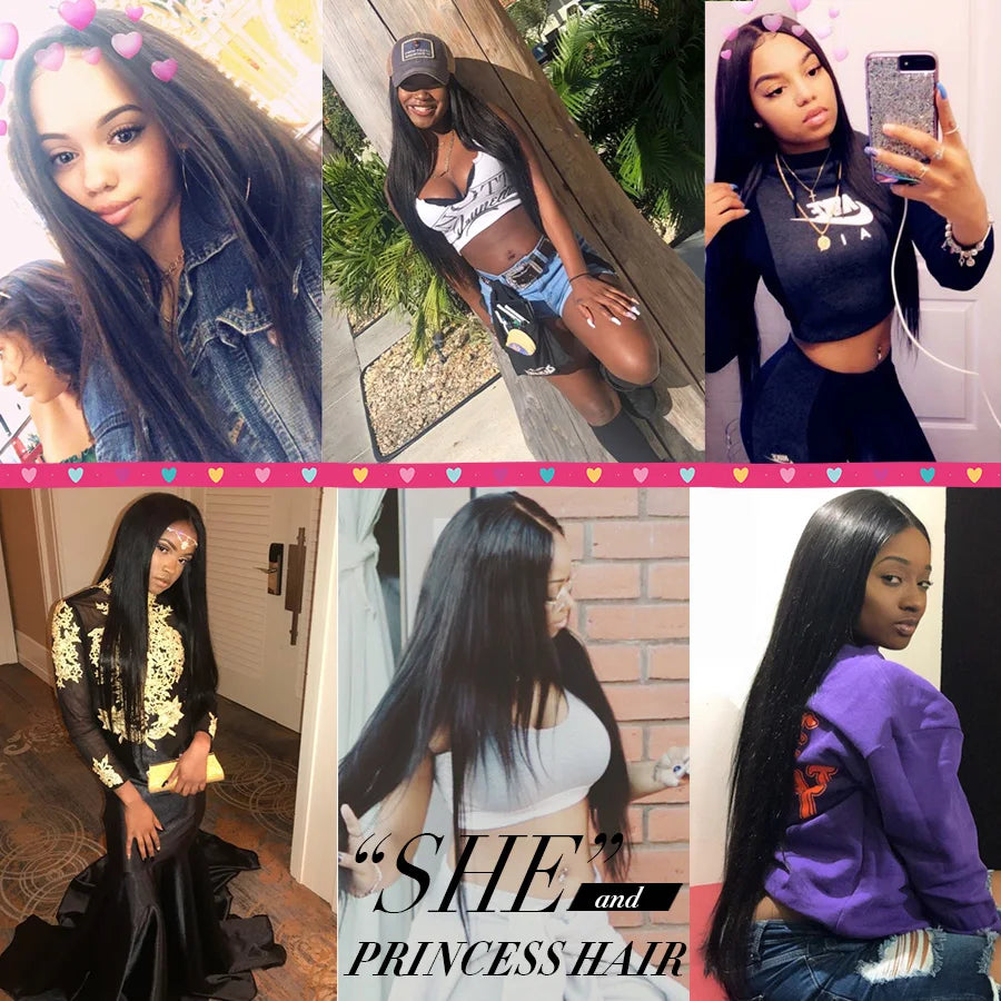Beautiful Princess Peruvian Straight Hair 4 Bundles With Closure Double Weft Human Hair Bundles With Closure Non Remy